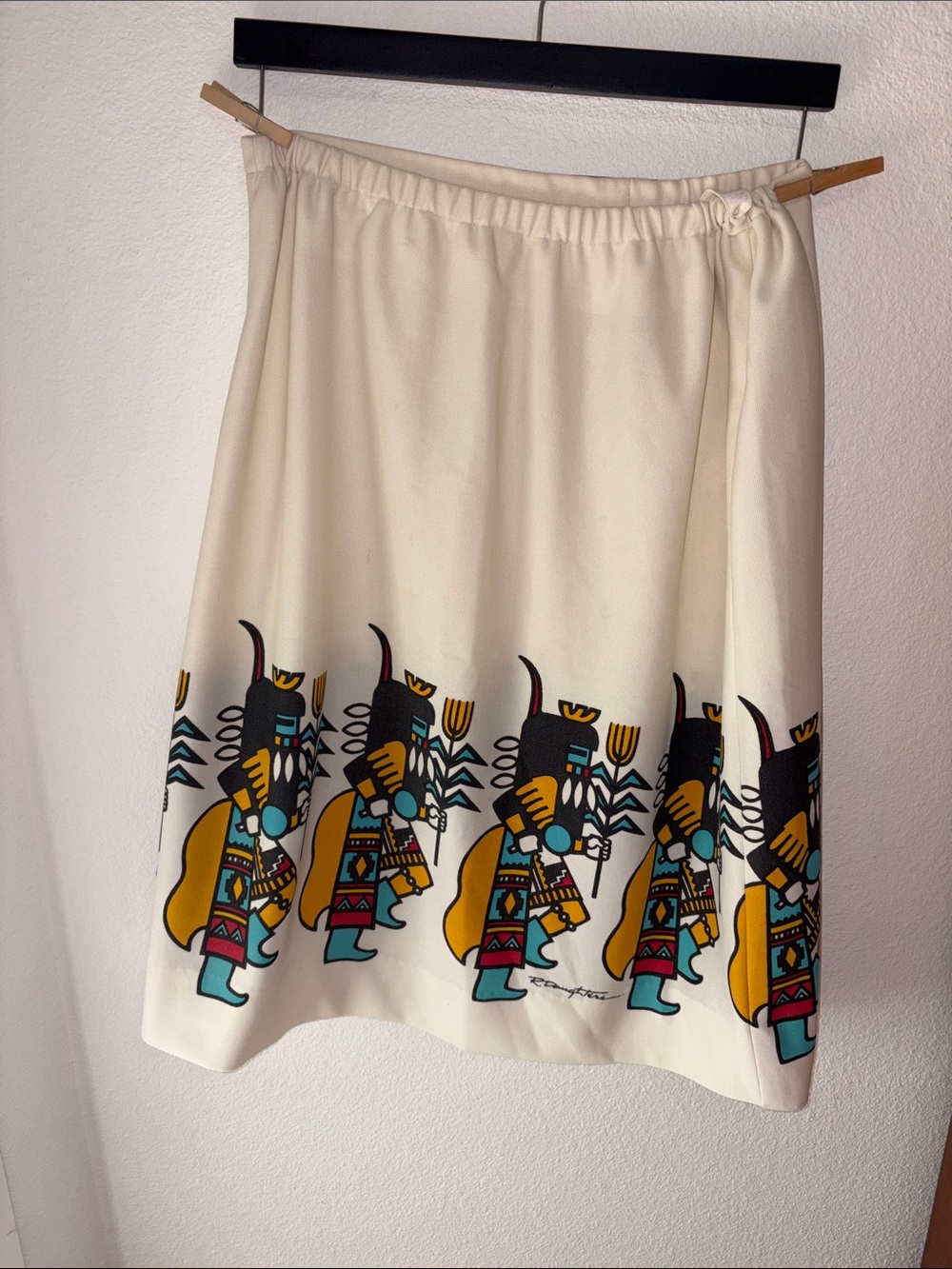 Cream Midi Skirt with Colorful Southwestern Border fabric artist Robert Daughter
